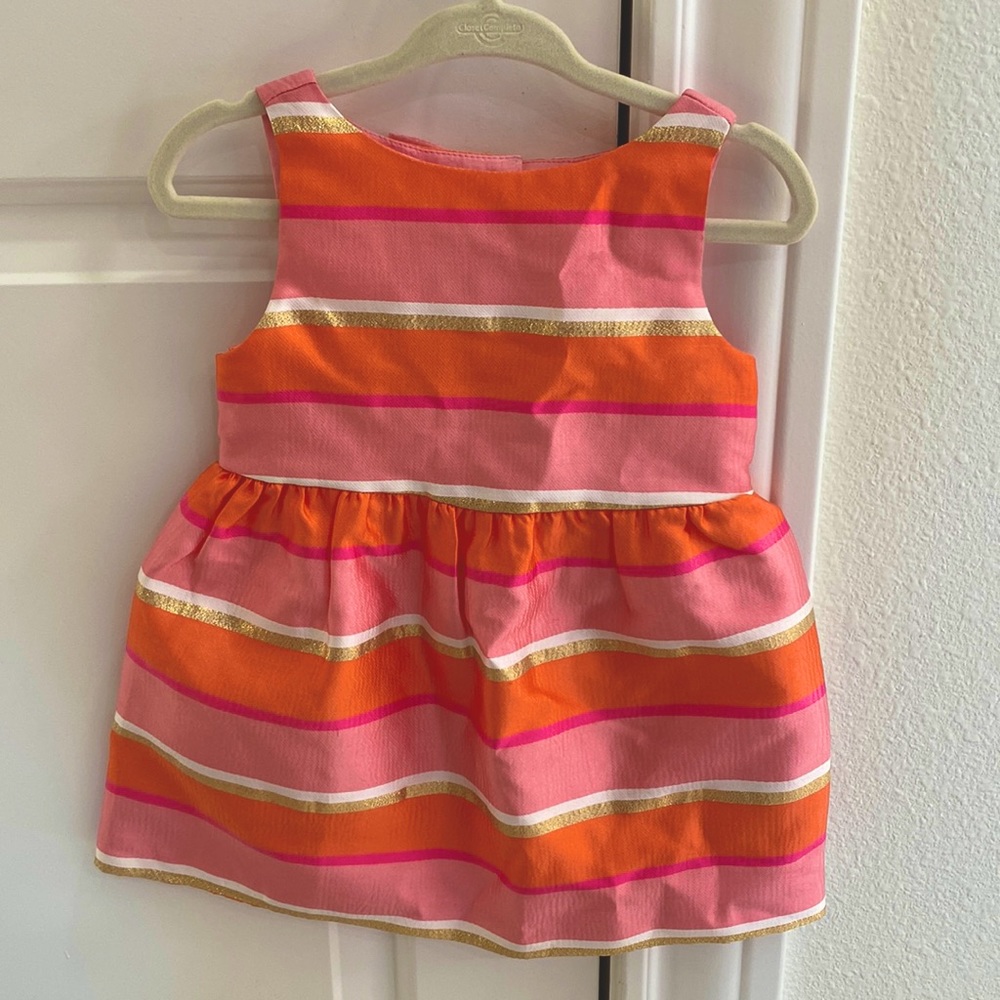 Janie and Jack Party Dress Pink Gold White Dress Size 12-18 months